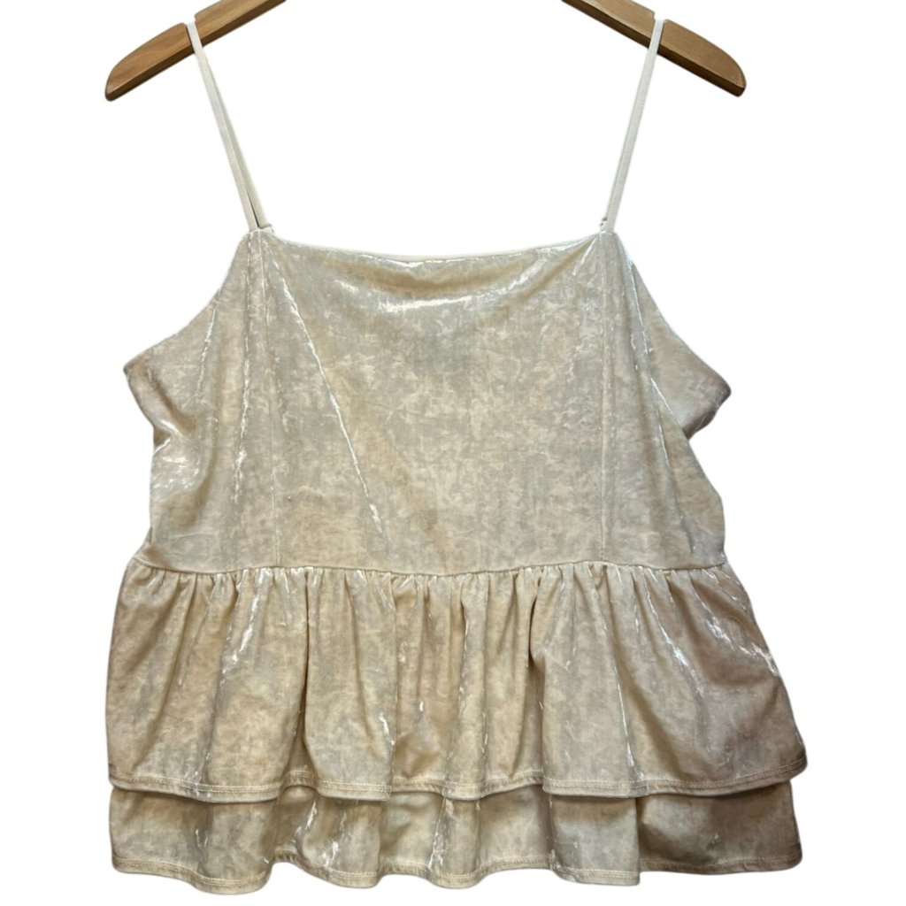 American Eagle Women Velour Tank Top Ruffled Peplum Hem Sz Xl Cream Smocked Back